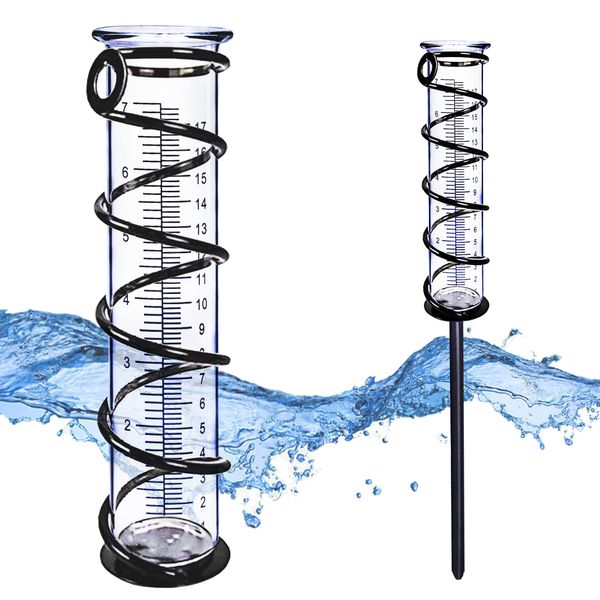 BIUWING Rain Gauge, Glass rain Gauge Outdoor, rain gauges for Yard with Stake Best Rated, Rain Water Meter Measuring with Metal Frame, Decorative for Garden, Deck, Lawn, Landscape