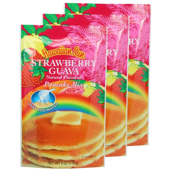 Hawaiian Sun Strawberry Guava Pancake Mix 6 Ounce Bag - (3 Pack)