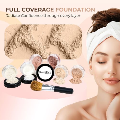 (SPF 30) (20Gms) (7PC) (FAIR 2 Shade Makeup Kit by Sweetface Minerals) Packs Foundation Makeup Powder, Medium Concealer Powder, Peach Blush, Bronzer Powder, Matte Primer Powder, White Finishing Powder