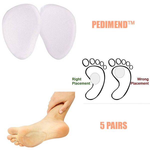 Pedimend™ 5 Pairs Self-Adhesive Metatarsal Pads | Ball of Foot Cushions | Plantar Fasciitis Insoles | Shock Absorber Pads | Prevent Foot Burning/Slipping | Metatarsal Pads for Foot