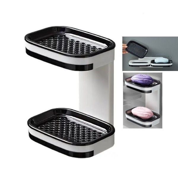 1‑Piece Wall‑Mounted Double Layer Soap Dish – Shower Holder with Drain Tray
