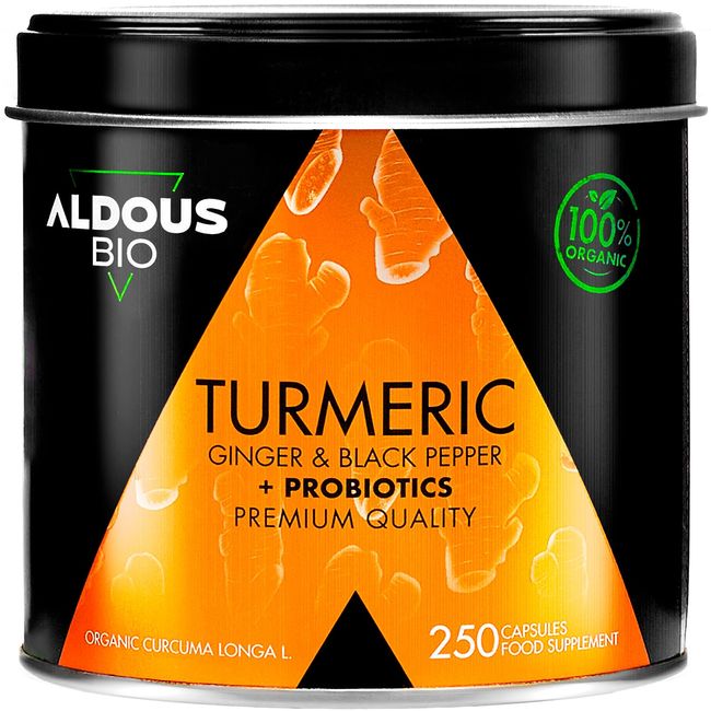 Organic Turmeric and Black Pepper Capsules + PROBIOTICS & Ginger - 250 Capsules (4 Month Supply) 1460mg - Turmeric Capsules High Strenght with Curcumin