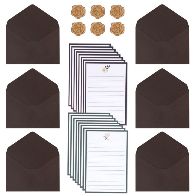 Letter Set, Stylish, Adult, 6 Envelopes, 16 Stickers, 6 Stickers, Simple Stationery Set, Letters, Luxury, Stylish, Envelopes, Birthday, Wedding (Coffee)