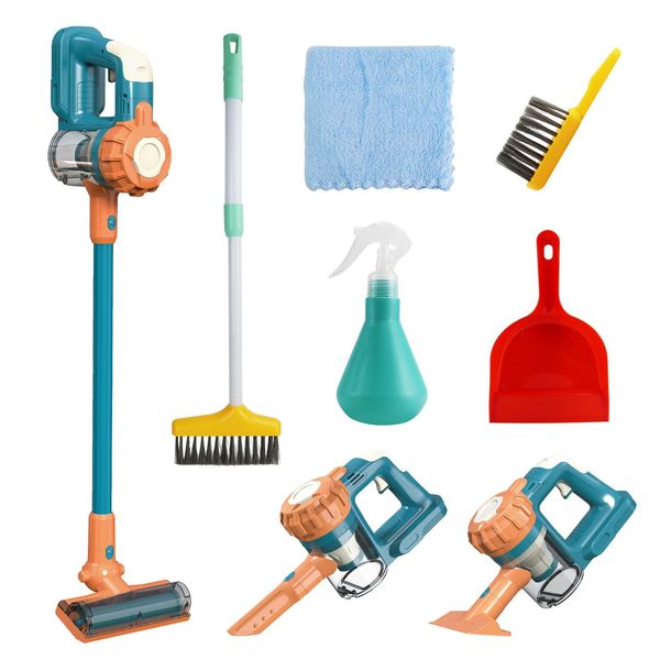 Yocool Kids Cleaning Set, 6 Pcs Toddler Broom and Cleaning Set with Kids Toy Vacuum That Really Works, Spray Bottle, Brush and More - Pretend Home Cleaning Play Set for Ages 3+ (Blue)