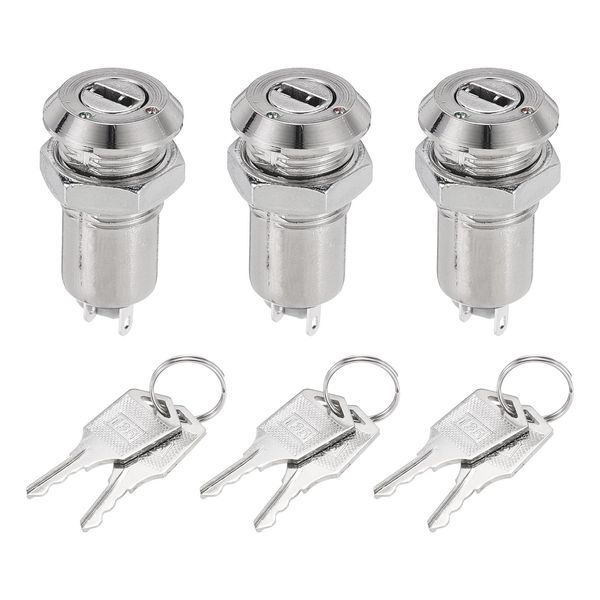 sourcing map 3Pcs Electric 2 Positions on Off Metal Key Lock Switch W Keys