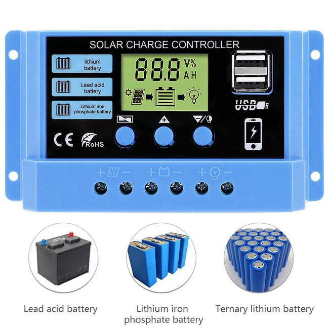 30A 20A 10A Solar Charge Controller Solar Panel 12V 24V Auto