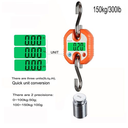 Mougerk Digital Hanging Scales Portable Heavy Duty Crane Scale 150 kg 300 lb 2 AAA Batteries(Not Included)) (Orange)