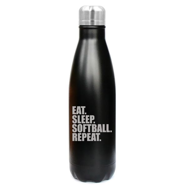 17 oz. Double Wall Vacuum Insulated Stainless Steel Water Bottle Travel Mug Cup Eat Sleep Softball Repeat (Black)