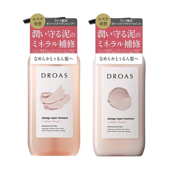 DROAS Damage Repair Shampoo & Conditioner, Refreshing Floral Scent, Damage Care, Mud, Moisturizing, Complete Formula, Helps Maintain Hair Color, Smooth Texture