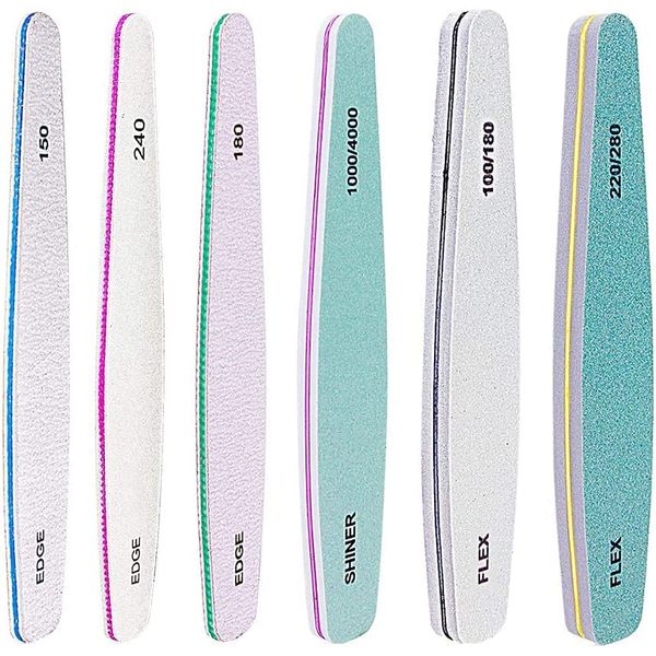 Seven Fox Nail File, Set of 6, Nail Polish, Gel Nail Care, Nail File, Double Sided File File Double Sided Nail Polish, Nail Polish (150, 180, 240, 100/180, 200/280, 1000/4000)