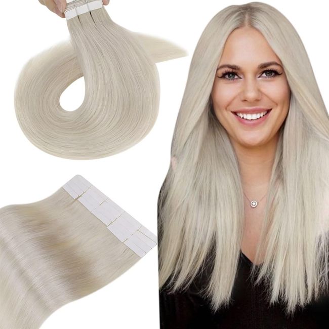 Blond Tape in Extensions Echthaar Remy Tape in Echthaar Extensions Remy Haarverlangerung Tape in Extensions Weiße Blond #60 35 cm 40g