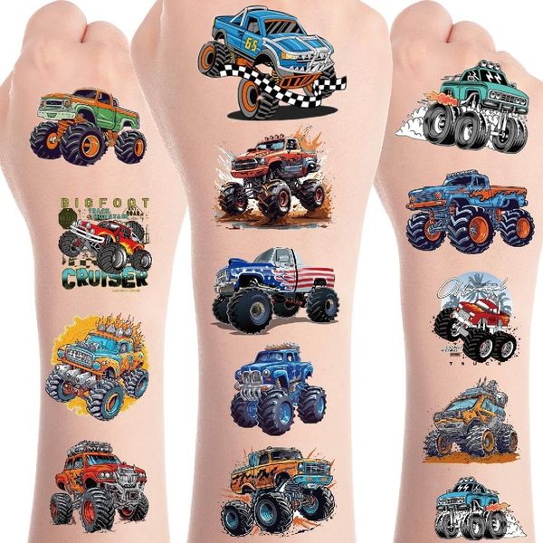 Truck Temporary Tattoos - 8 Sheets Truck Temporary Tattoos for Kids Truck Wheels Birthday Party Supplies for Boys Party Favors Prize Gifts