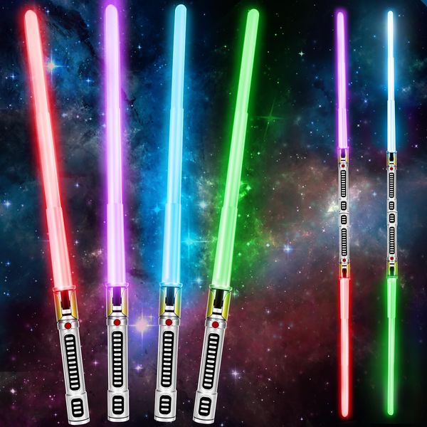 AuntyFey Light Up Saber, 4 Pack Light up Saber for Kids, Extendable Light Up Toy Sword for Kids, Light Up Sword Set, Dual Light Up Sabers for Kids Adults Toddler Boy Girl,Light Savers Party Toy Sword