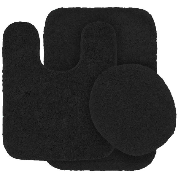 3 pc Bathroom Rug Set Bath Mats Angela Solid Black Color Anti Slip Soft Mats New