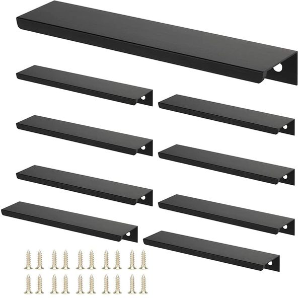 JNRFTY 10Pcs Mount Finger Edge Pull,Hidden Drawer Pulls,Aluminum Hidden Handle Concealed Tab Pulls for Home Kitchen Door Drawer Cabinet (Black,250mm Total Length)