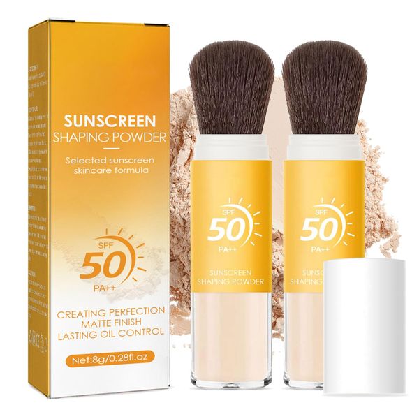 Mineral Sunscreen Setting Powder - SPF 50 Oil Control Matte Finish Loose Puder Makeup - Wasserfest Leicht Atmungsaktiv Natürlich Make Up Fixing Puder - Mit Bürste, Für Alle Hauttypen (2 Stück)