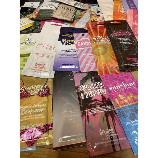 LOT of 10 VARIOUS (ALL DIFFERENT) Tanning Lotion SAMPLE Packets