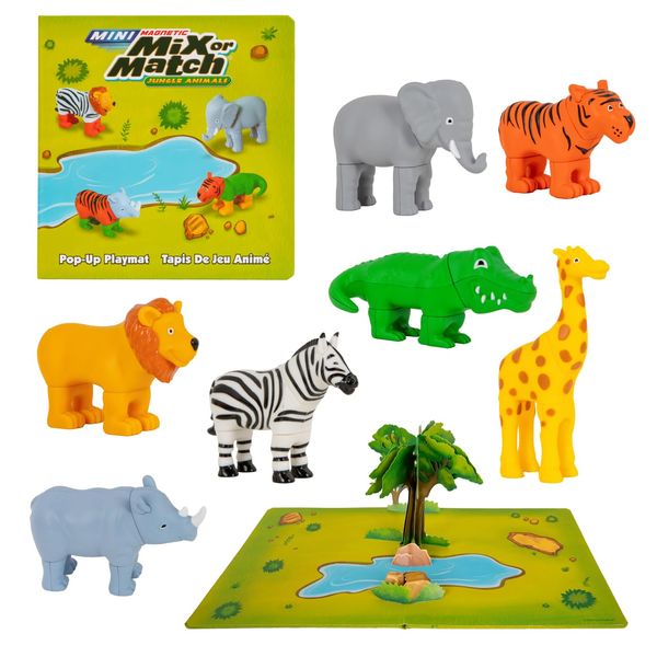 POPULAR PLAYTHINGS Mini Magnetic Mix or Match Animal Toys with Pop-up Playmat, Set of 7 - Jungle