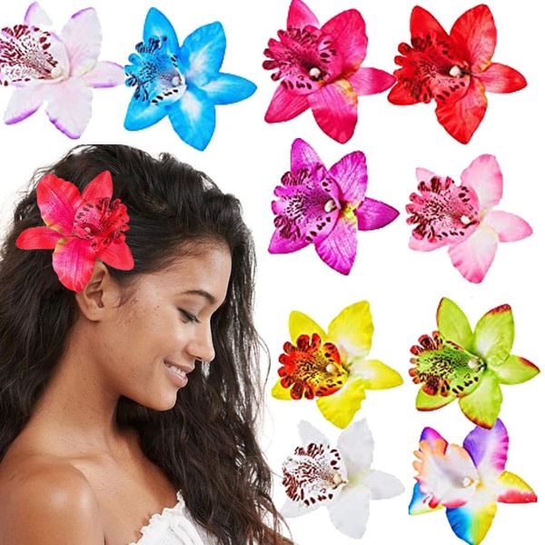 Bartosi Hawaiian Flower Hair Clips Orchid Flower Hair Barrettes Beach Floral Hair Pieces Hair Accessories for Women and Girls (Pack of 9)