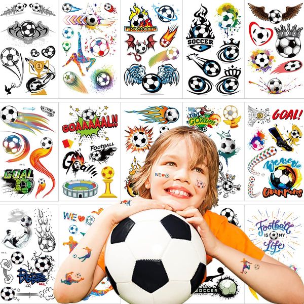 VIWIEU 14 Sheets Football Face Temporary Tattoos for Kids Boys and Girls, Children Soccer Ball Party Favor Supplies Birthday Decoration, School Prize Party Bag & Stocking Fillers