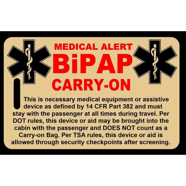 Lo-Viz Tan Carry-On BiPAP  Bag Tag - TSA - Sleep Apnea