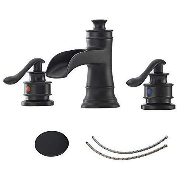 Bathroom Sink Faucet Black with Drain Assembly Waterfall Bathroom Faucet