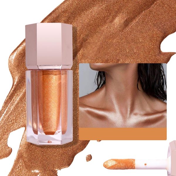 Liquid Highlighter Makeup Long Lasting Shimmer, Liquid Luminizer Brightening Moisturizing Waterproof, Smooth Highlighter Stick Easy to Apply with Cushion Applicator Natural Glow For Face Body (6#)