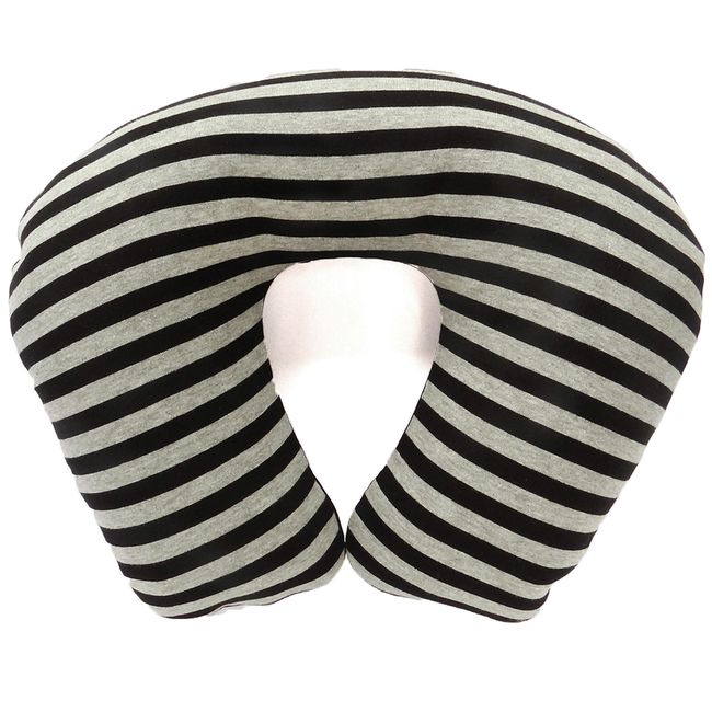 ADVANCE Air Neck Pillow for Travel, Cotton, Knit, Border (AIR & Urethane Specifications), Made in Japan, Gray