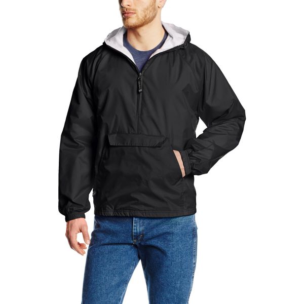 Charles River Apparel Classic Windbreaker Pullover Hooded Jacket, Black, 4XL