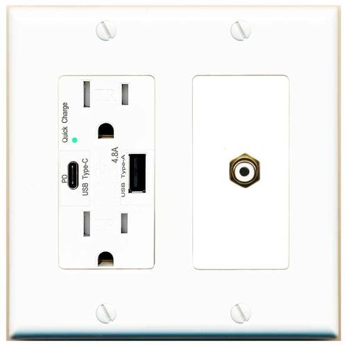 [1 Ports] RCA-White Wall Plate with USB A and C Chargers [White]