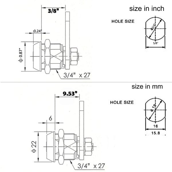Homak Toolbox Lock Replacement Lock Tubular Cam Lock 2 Keys Per Lock 12-3 Key Pull (3/8")