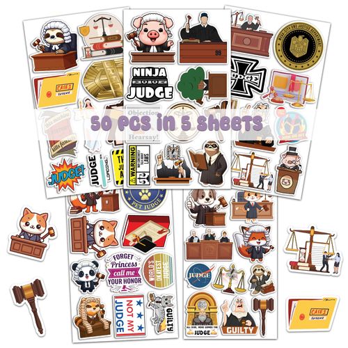BIGZORO Pack 50 PCS Court Judge Sticker Waterproof Vinyl Decals Birthday Gifts for Men Women Adults Law Authority Graphics Scales of Justice Items Decoration Laptop Phone Case Helmet