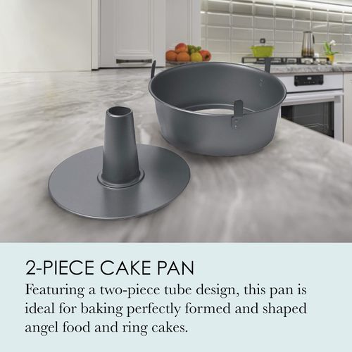 Chicago Metallic 2-Piece Angel Food Cake Pan with Cooling Feet, 9.5 Inch Premium Carbon Steel Tube Pan with Non-Stick Coating, Perfect for Angel Food and Pound Cakes