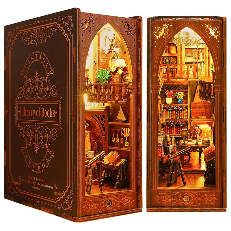 suruim DIY Book Nook Kit Bookend Puzzle Miniature Nook Library ...