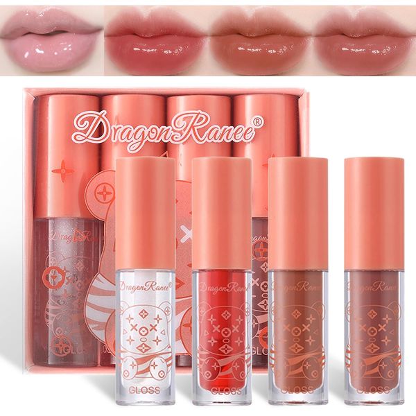 4Pcs Plumping Lip Oil Tinted, Moisturizing Lip Gloss Set Lip Balm Lip Care Long Lasting Hydrating Lipgloss, Non-Sticky Lip Plumper Gloss Clear Toot Lip Glow Oil Lipstick for Women Teenage Girls (B)