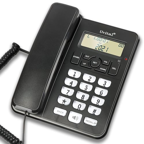 Desktop Corded Telephone for Home, Landline Telephone with White Big Buttons, Ringer Volume and Speakerphone Volume Adjustable, Caller Identification, LCD Contrast Adjustable Backlight Display(Black)