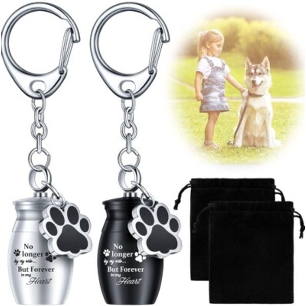 2 Pcs Pet Urns Keychain for Dog Cat Ashes with Storage Bags Cremation Keepsake