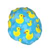 Rubber Duck Shower Cap for Women Reusable Double Layers Waterproof Shower Hair Protector PEVA Lined Shower Hat for All Long Hair Lengths, Stretchy Adjustable Shower Caps