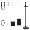5PCS Fireplace Tools Set Wrought Iron Fire Place Tools Holder w/ Handles Tools