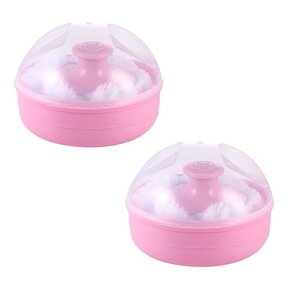 2PCS Baby Powder Puff Sponge Box Body Powder Case After-Bath Powder Container with Bath Cosmetic Powder Puffs for Home Travel Pink