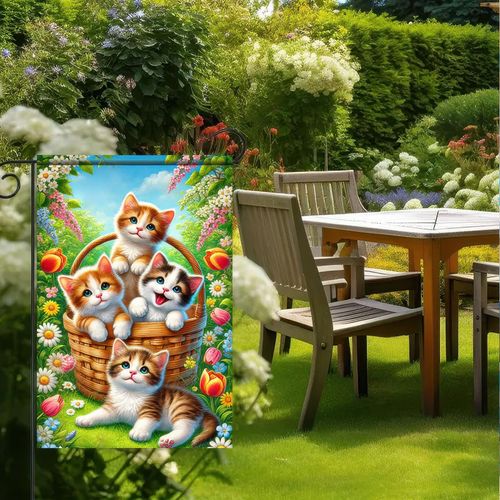 BlissYard Spring Summer Garden Flag 12x18 Double Sided Small Farmhouse Outdoor Decoration Yard Flag Hello Spring Flower Outdoor Flag Welcome Spring Summer Cute Cats Flag