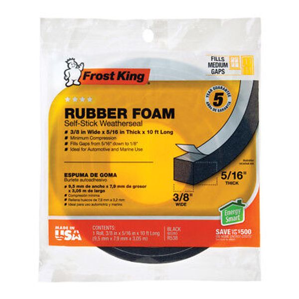 Frost King R538H Sponge Rubber Foam Tape 5/16", Black, 3/8"W, 5/16"T, 10ftL