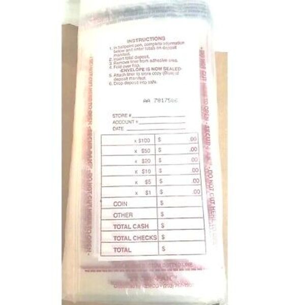 Secur-Pak 500pk Drop Safe Cash Deposit Bags 4.5"x9" Transparent Tamper Resistant