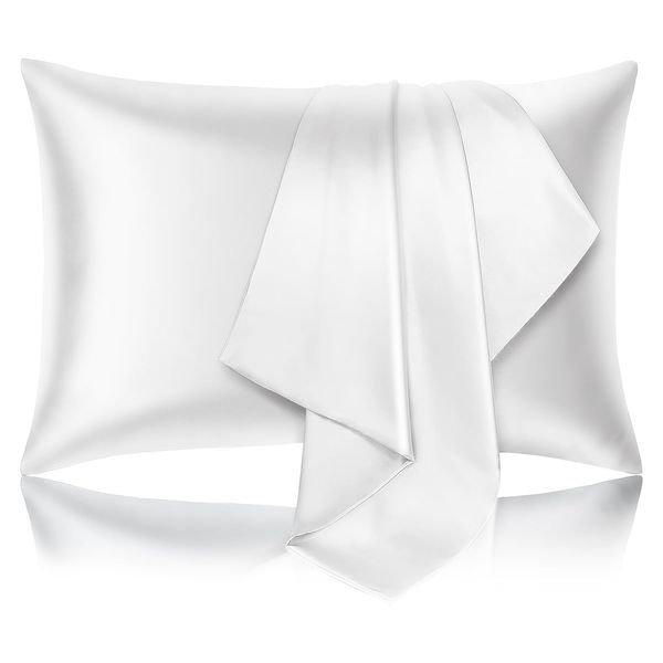 Hafaa White Satin Pillowcase 2 pack – Standard Size (50x75cm) Envelope Closure Satin Silk Pillowcases for Hair and Skin – Luxury Soft Hotel Quality Anti Wrinkled Silk Pillow Case