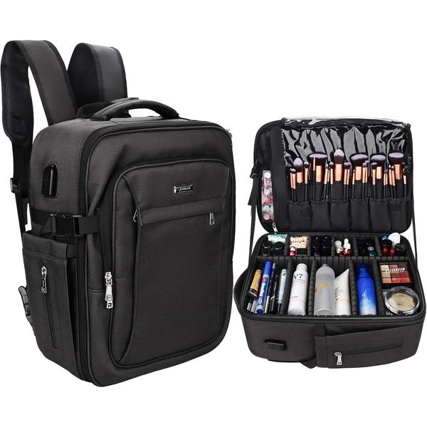 Makeup Backpack, Professional Makeup Case Extra Large Travel Train Case Makeup B