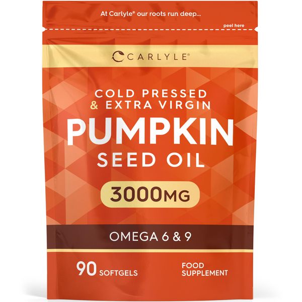 Pumpkin Seed Oil 3000mg | 90 Softgel Capsules | Cold Pressed | Naturally Rich in Essential Fatty Acids | by Carlyle