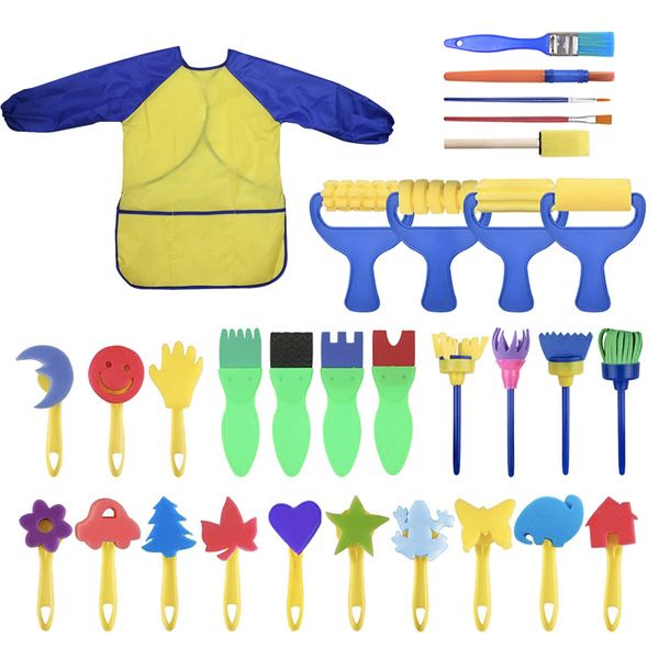 YallFairy Washable Paint Brushes Set for Toddler Kids Early Learning Toys Finger Paints sponges Art Supplies Gifts -nontoxic-100% Baby Safe