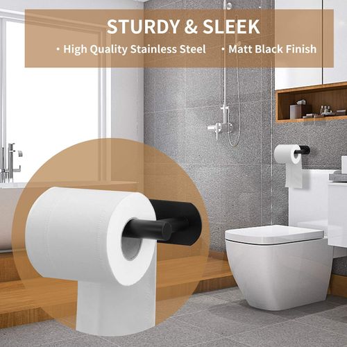 LAYUKI Toilet Paper Holder,Matt Black,Wall Mount,Upgraded Adhesive Toilet Paper Roll Holder,no Drilling,Bathroom/Rv/Washroom, SUS 304 Stainless Steel, Rustproof (Black, 1 Piece)