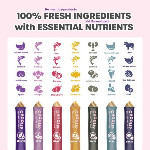 Choolip Squeeze Vita Stick Lickable Treats for Dogs & Cats. 49 Variety Support Sticks with Essential multivitamins. Soft and Tasty Paste for All Life Stages