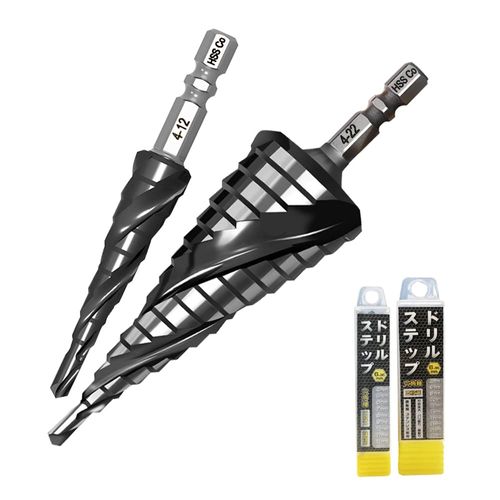 TORENA M35HSS Triple Blade Step Drill Bit Set of 2 for Stainless Steel, Hexagonal Shaft Drill Bit, Titanium Nitride Aluminum Cobalt, High Speed Steel, Spiral Drill for Drilling, Bamboo Shoot Drill,